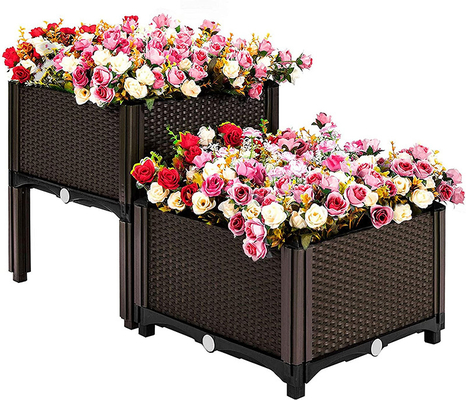 Mobile Plastic Raised Planters Pada Kaki 50 * 50 * 27CM Untuk Penanaman Sayuran