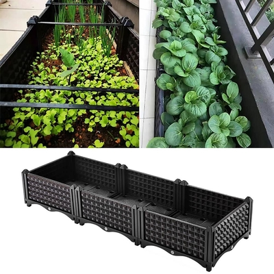OEM Self Watering Mengangkat Kotak Taman Plastik Mengangkat Penanam Taman Di Atas Roda