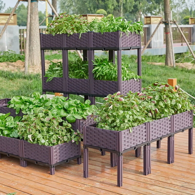 Outdoor Rectangular Stackable Flower Pot Plastic Raised Garden Bed